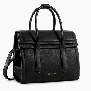 CALVIN KLEIN BLACK PEBBLE FOLDOVER CITY SATCHEL-NWT